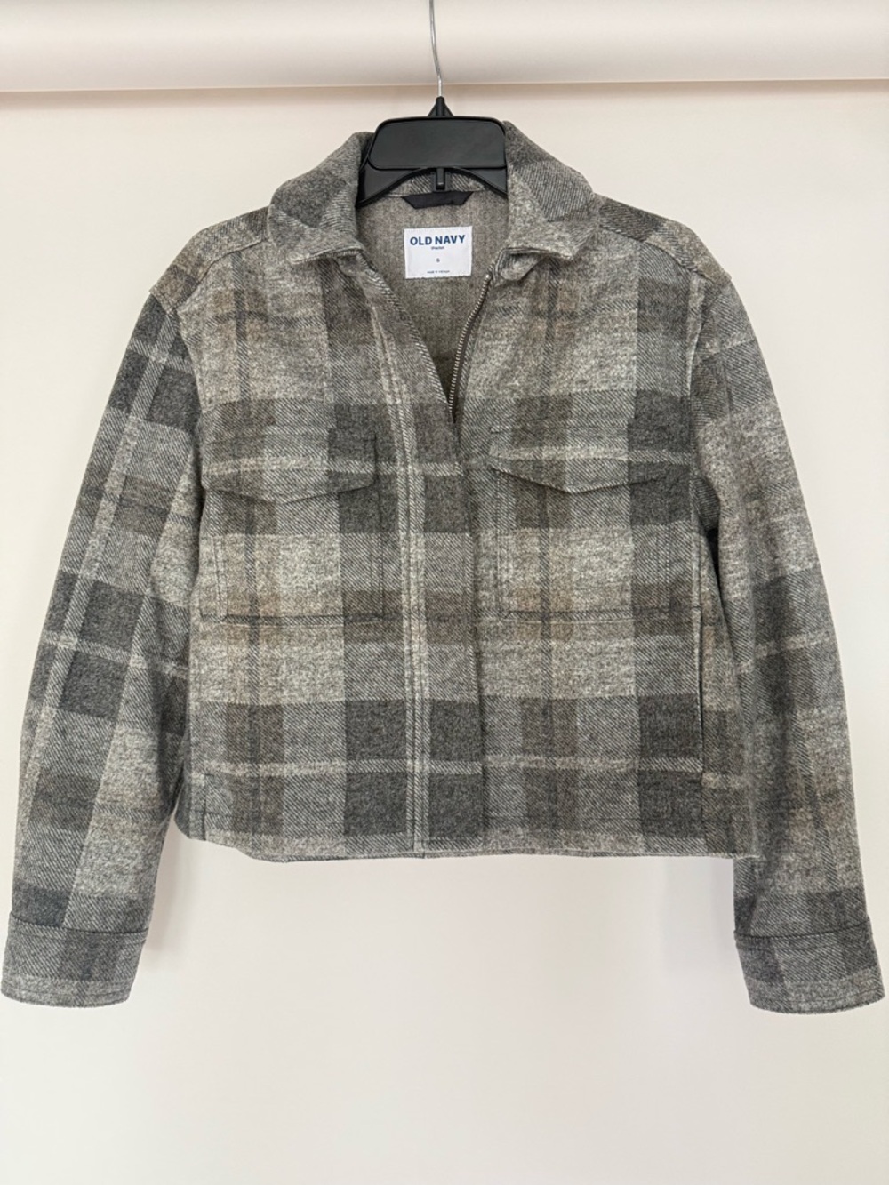 Old Navy Women's Gray Plaid Zip-Front Jacket